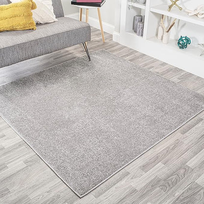 Eyely UES100K-6SQ Supersoft Haze Solid Low-Pile Indoor Area Rug, Coastal, Bohemian, Minimalist, Classic, Casual for Bedroom,Kitchen,Living Room,Non Shedding,Easy-Washing, Gray, 6' Square