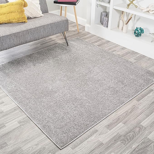 JONATHAN Y Haze Solid Low-Pile Light Gray 9x9 Square Indoor Area Rug, Coastal,Bohemian,Minimalist,Classic, Easy-Cleaning for Living Room,Bedroom,Kitchen,Pet Friendly,Non-Shedding (SEU100K-9SQ)