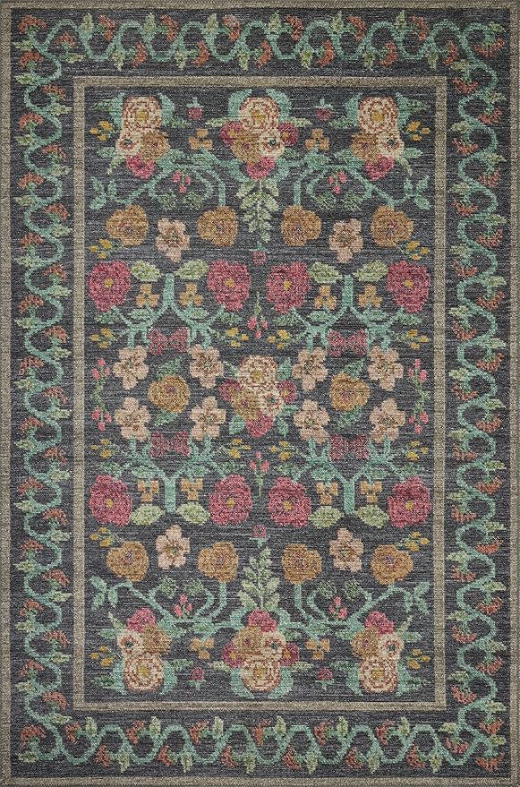 Loloi Rifle Paper Co. Rosa Collection RSA-01 Black 5'-0" x 7'-6" Area Rug
