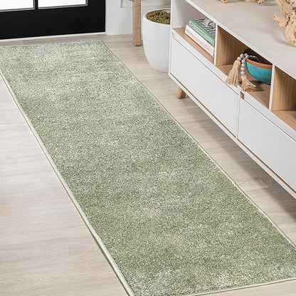 Eyely UES100O-28 Supersoft Haze Solid Low-Pile Indoor Runner Rug Casual;Contemporary;Solid;Traditional, Bedroom, Kitchen, Living Room, Easy-Cleaning, Non-Shedding, 2 X 8, Green
