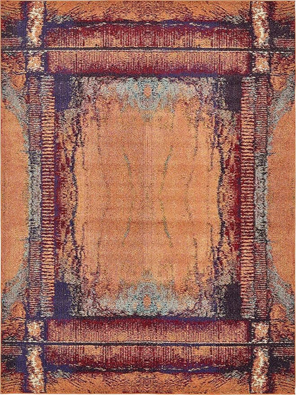 Unique Loom Estrella Collection Rustic, Distressed, Modern, Abstract Area Rug (9' 0 x 12' 0 Rectangular, Orange/Black)