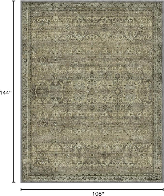 9x12 Area Rug Machine Washable Boho Rug for Living Room,Ultra-Thin Low Pile Carpet,Lightweight Indoor Printed Rug,Non Slip Floral Area Rug for Bedroom, Dining Room, Home Office,Sage