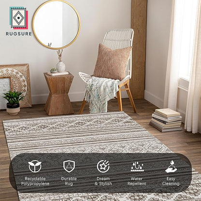 RUGSURE Washable Area Rugs 4' x 6' - 1/6 Thick - Moroccan-Inspired -Stain & Water Resistant Non-Slip - Resistant Rug for Living Room, Bedroom, Nursery, Pet & Child Friendly (Brown)