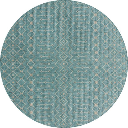 Unique Loom Outdoor Trellis Collection Area Rug - Tribal Trellis (10' 8" Round, Aqua/ Ivory)