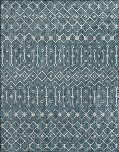 Unique Loom Outdoor Trellis Collection Area Rug - Tribal Trellis (7' 10" x 10' Rectangle Teal/Ivory)