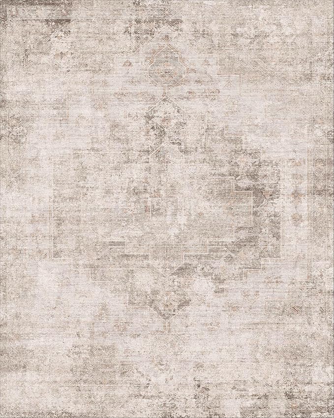 Farmhouse Area Rugs 8x12 for Living Room - Abstract Medallion Rug for Bedroom, Dining Room Under Table, Washable Non Slip, Fade & Stain Resistance