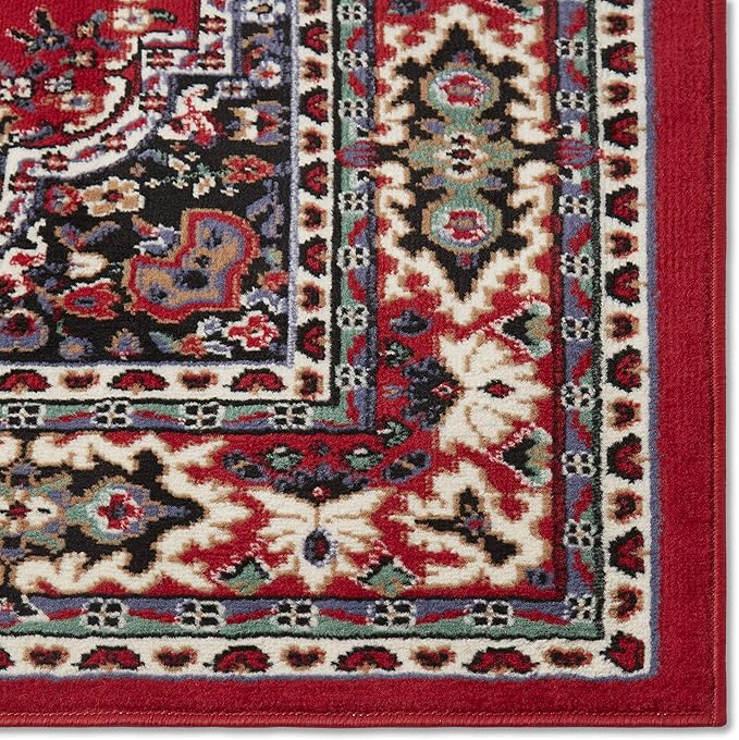 Home Dynamix Premium Sakarya Traditional Medallion Border Area Rug, Claret, 3'7"x5'2" Rectangle