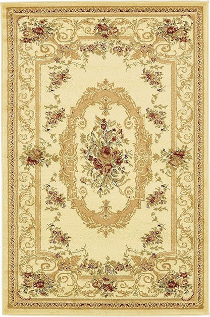 Unique Loom Versailles Collection Traditional Classic Floral Motif Area Rug (4' 0 x 6' 0 Rectangular, Ivory/ Tan)