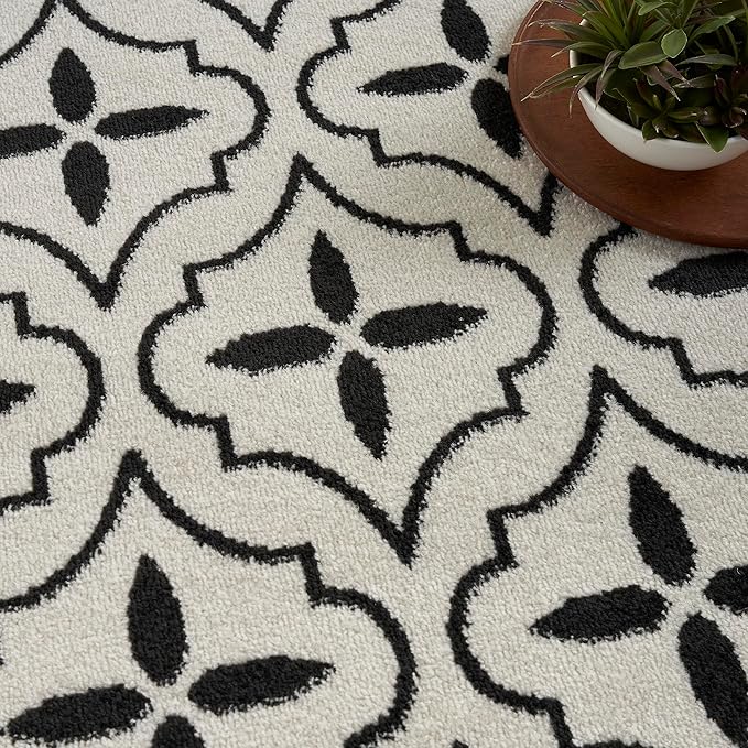 Nourison Home Nourison Essentials Ivory Black 4' x 6' Area Rug - Easy Clean, Non Shedding, Bed Room, Living Room, Dining Room, Kitchen (4' x 6')
