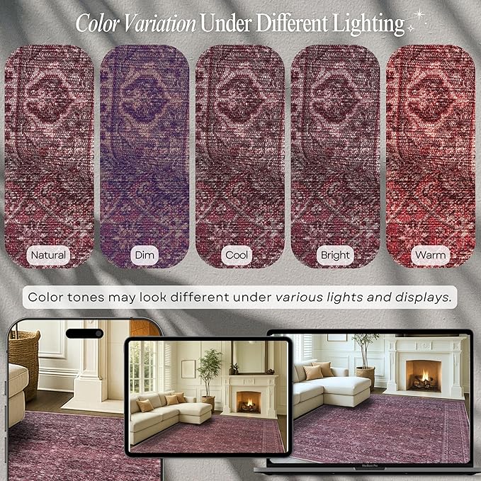 Fame Rugs Turkish Rug. Washable Vintage Oriental Antique Inspired Traditional Doormat Small Modern Area Rugs Luxury Entryway Entry Bedroom Bathroom Kitchen (395RR, 2'5 x 13'1)