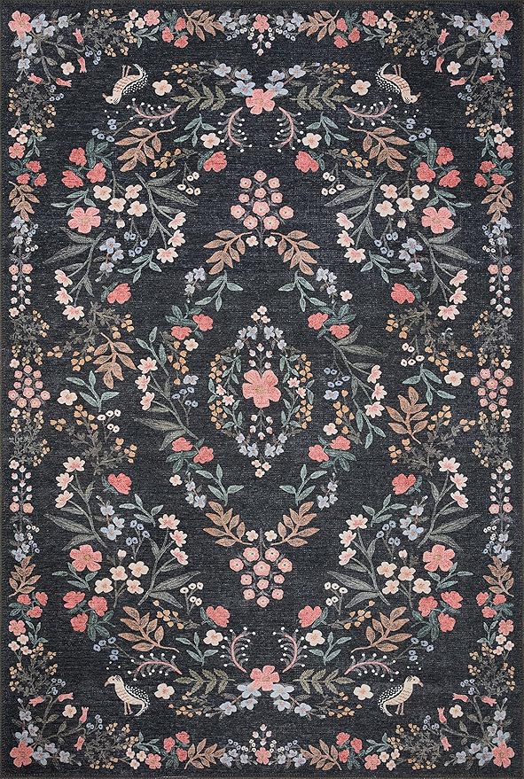 Loloi Rifle Paper Co. Maison Collection MAO-04 Tuileries Black 5'-0" x 5'-0", .19" Pile Height, Round Area Rug