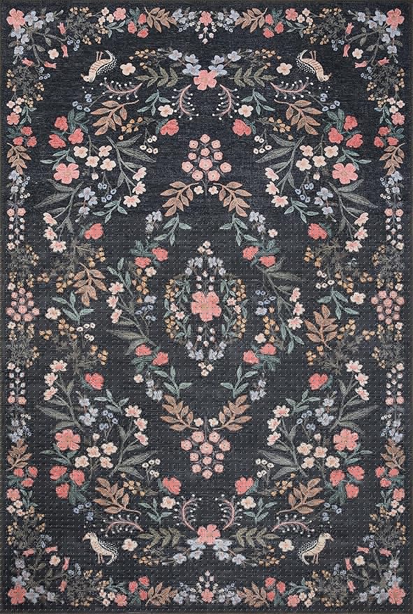 Loloi Rifle Paper Co. Maison Collection MAO-04 Tuileries Black 7'-6" x 9'-6", .19" Pile Height, Area Rug