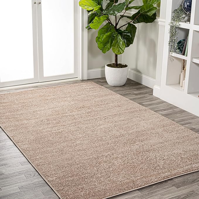 Eyely UES100G-3 Supersoft Haze Solid Low-Pile Indoor Area Rug Casual;Contemporary;Solid;Traditional, Bedroom, Kitchen, Living Room, Easy-Cleaning, Non-Shedding, 3 X 5, Beige
