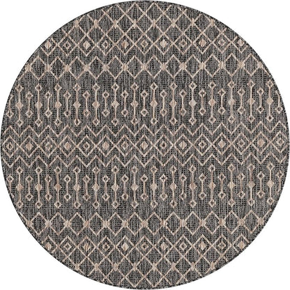 Unique Loom Outdoor Trellis Collection Area Rug - Tribal Trellis (5' 3" Round, Charcoal Gray/ Natural)