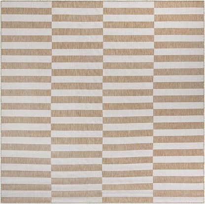 Unique Loom Outdoor Striped Collection Area Rug - Striped (10' Square Taupe/Ivory)