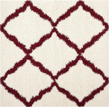 SAFAVIEH Dallas Shag Collection Area Rug - 4' Square, Ivory & Red, Trellis Design, Non-Shedding & Easy Care, 1.5-inch Thick Ideal for High Traffic Areas in Living Room, Bedroom (SGD257R)