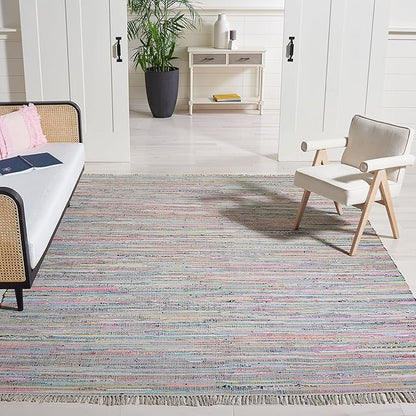 SAFAVIEH Rag Rug, Collection X-Large Area Rug - 11' x 15', Grey & Multi, Handmade Boho Stripe Cotton, Ideal for High Traffic Areas in Living Room, Bedroom (RAR121M)