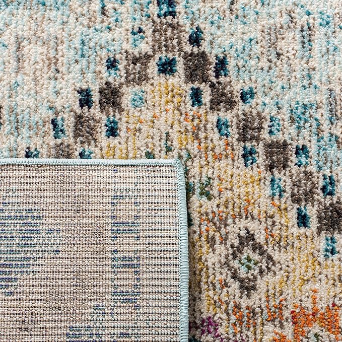 SAFAVIEH Madison Collection Area Rug - 3' Square, Blue & Yellow, Boho Diamond Distressed Design, Non-Shedding & Easy Care, Ideal for High Traffic Areas in Living Room, Bedroom (MAD418K)