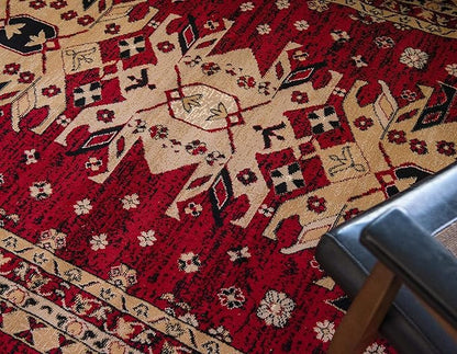 Unique Loom Taftan Collection Border Geometric Tribal Inspired Design Area Rug (4' 0 x 6' 0 Rectangular, Red/ Gold)