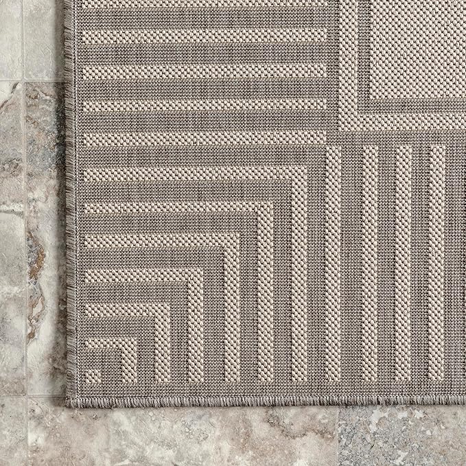 Nuloom Asha Light Grey/Ivory, 2' x 8', Casual, Striped Border, Soft and Cozy, High Traffic, Stain Resistant, Easy Clean, Durable Runner for Indoor/Outdoor Patio, Deck, Porch, Garden, Courtyard