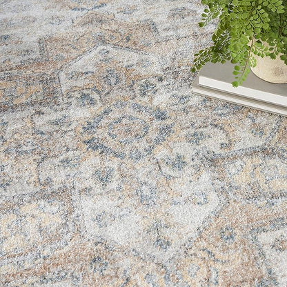 Nourison Home Astra Machine Washable Silver Grey 6'7" x 9' Area Rug - Easy Clean, Non Shedding, Bed Room, Living Room, Dining Room, Kitchen (7' x 9')