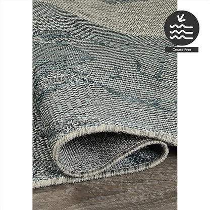 FH Home Outdoor Rug - Waterproof Easy to Clean Stain Resistant - Patio Indoor Outdoor Porch Deck Balcony Entryway - Modern Abstract - Freeport - Blue - 7ft 8in x 9ft 8in
