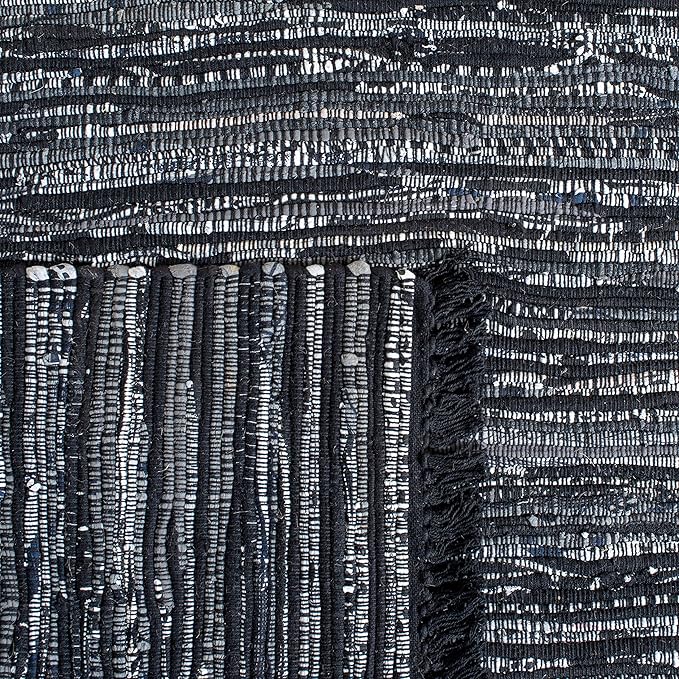 SAFAVIEH Rag Rug Collection Area Rug - 8' x 10', Black, Handmade Boho Stripe Cotton, Ideal for High Traffic Areas in Living Room, Bedroom (RAR121Z)