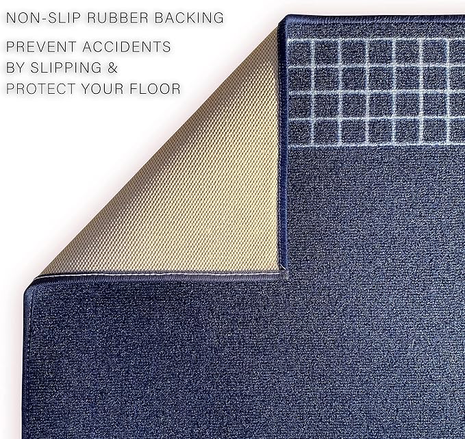 Custom Made Runner Rug for Kitchen Foyer Hallway Entry Choose Your Length 31 Inch Wide Geometric CheckeBlue Design Blue Color (35 feet x 31 Inch)