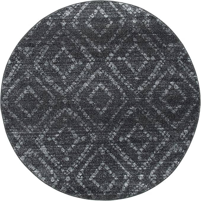 SAFAVIEH Adirondack Collection 6' Round Dark Grey/Grey ADR131F Modern Diamond Distressed Non-Shedding Living Room Dining Bedroom Foyer Area Rug