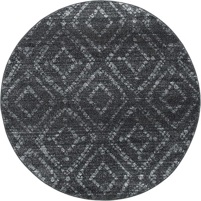 SAFAVIEH Adirondack Collection 6' Round Dark Grey/Grey ADR131F Modern Diamond Distressed Non-Shedding Living Room Dining Bedroom Foyer Area Rug