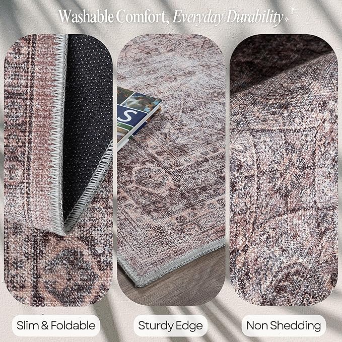 Fame Rugs Turkish Rug. Washable Vintage Oriental Antique Inspired Traditional Doormat Small Modern Area Rugs Luxury Entryway Entry Bedroom Bathroom Kitchen (397CB, 4'9 x 6'9)