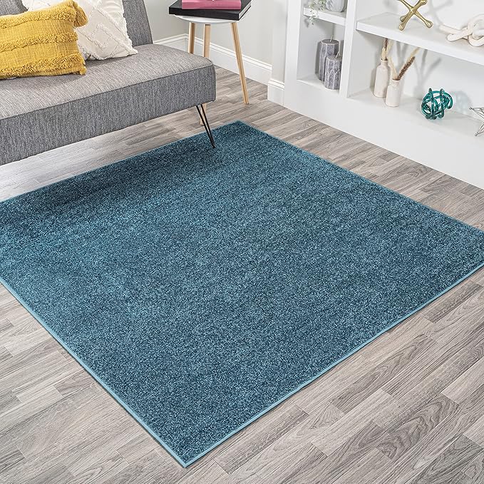 Eyely UES100H-6SQ Supersoft Haze Solid Low-Pile Indoor Area Rug, Coastal, Bohemian, Minimalist, Classic, Casual for Bedroom,Kitchen,Living Room,Non Shedding,Easy-Washing, Blue, 6' Square