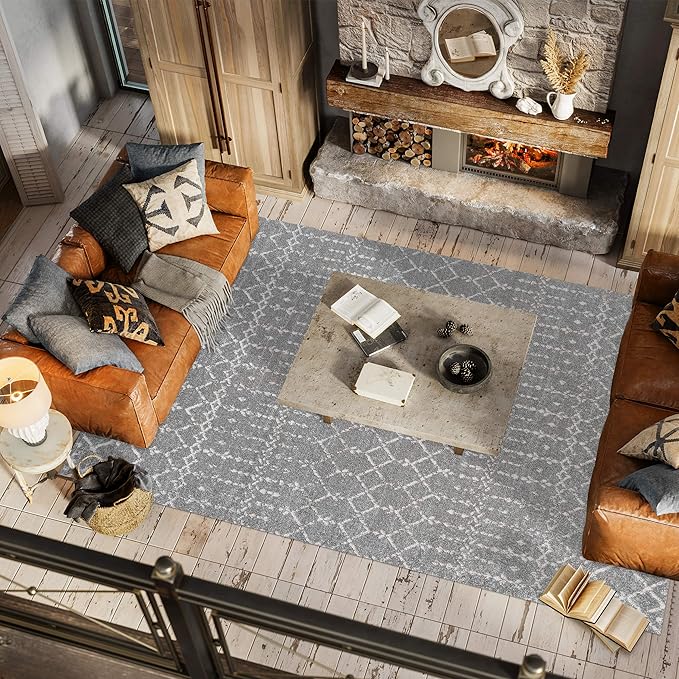 JONATHAN Y Boho Vintage Diamond Gray/Ivory Indoor Area Rug 9X12 ft, Moroccan Hype for Living Room, Bedroom, Kitchen, Office, Easy-Cleaning, High Traffic, Pet-Friendly, Non-Shedding (MOH101C-9)