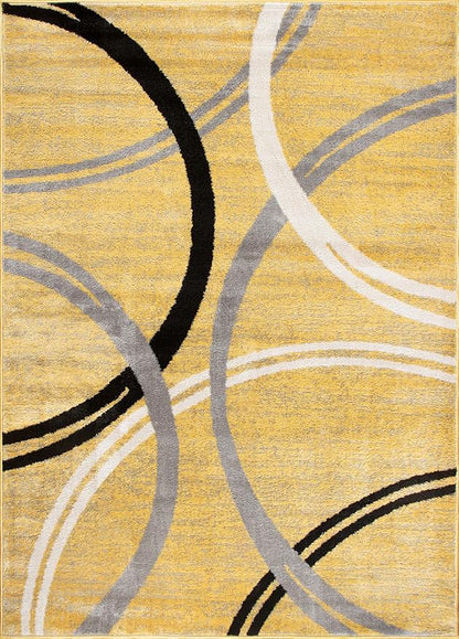 Rugshop Wavy Circles Design Area Rug, Fade-Resistant Carpet for Living Room, Dining Room, or Bedroom,Grand Room,Open Spaces Yellow, 10' x 14'