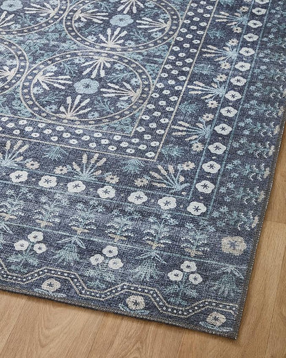 Loloi Rifle Paper Co. Maison Collection MAO-03 Rosette Blue 7'-6" x 9'-6", .19" Pile Height, Area Rug
