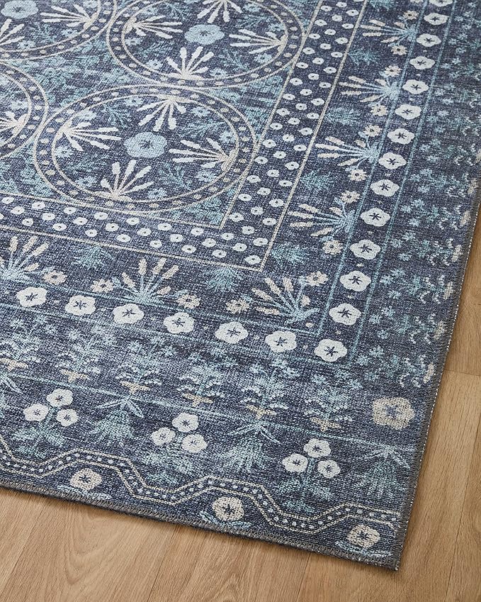 Loloi Rifle Paper Co. Maison Collection MAO-03 Rosette Blue 5'-0" x 7'-6", .19" Pile Height, Area Rug