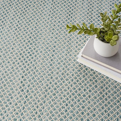 Nourison Home Courtyard Ivory Aqua 8' x Round Area Rug - Easy Clean, Non Shedding, Bed Room, Living Room, Dining Room, Kitchen (8' x Round)
