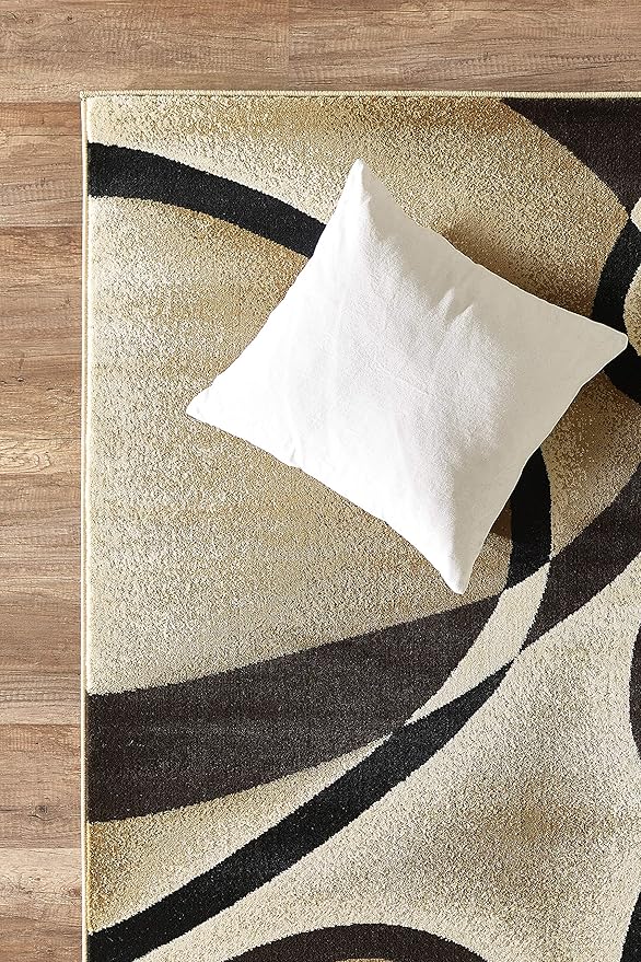 GLORY RUGS Modern Area Rug 5x7 Beige Swirls Carpet Bedroom Living Room Contemporary Dining Accent Sevilla Collection 4816A (Brown)