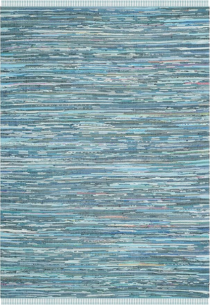 SAFAVIEH Rag Rug Collection Area Rug - 6' x 9', Blue & Multi, Handmade Boho Stripe Cotton, Ideal for High Traffic Areas in Living Room, Bedroom (RAR121B)