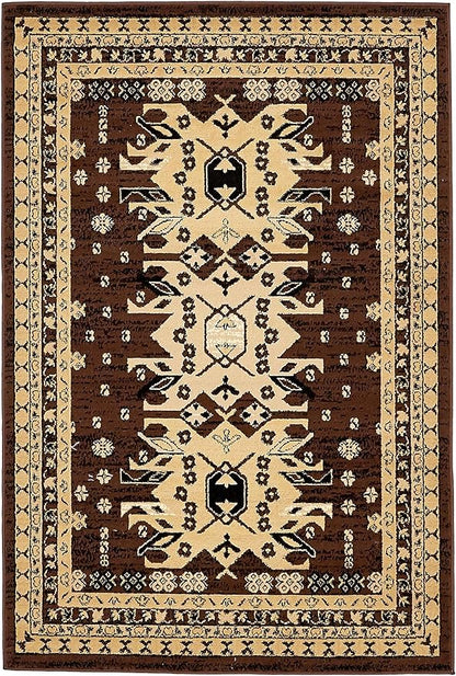 Unique Loom Taftan Collection Border Geometric Tribal Inspired Design Area Rug (4' 0 x 6' 0 Rectangular, Brown/ Tan)