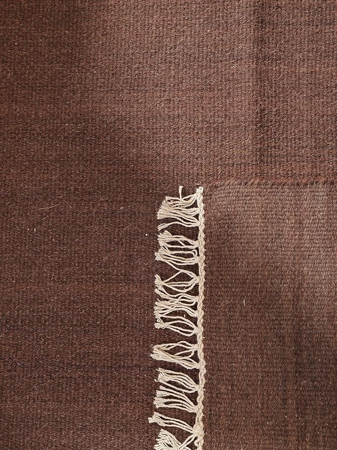 Rugsotic Carpets Hand Woven Flat Weave Kilim Wool ECO-Friendly Area Rugs - 4'x6', Rectangle Shape, Dark Brown Color, Solid Plain Design, Low Pile Handmade Rugs for Living Room, Bed Room (D00111)
