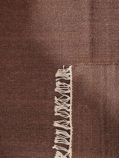 Rugsotic Carpets Hand Woven Flat Weave Kilim Wool 5'x8' Area Rug Solid Dark Brown D00111