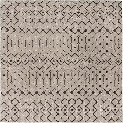 Unique Loom Outdoor Trellis Collection Area Rug - Tribal Trellis (10' 8" Square, Gray/ Black)