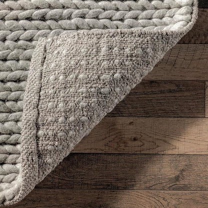 Nuloom Penelope Light Grey/Ivory, 7'6" x 9'6", Hand-Braided, Wool & Cotton, Textured and Dense, High Traffic, Stain Resistant, Easy Clean, Durable Area Rug for Bedroom, Living Room, Dining, Entryway