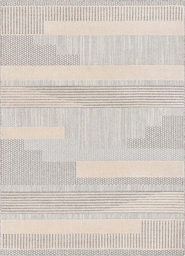 Well Woven Harlow Collection Briar Beige - Modern Tribal Minimalist Geometric 5x7 Area Rug - Ideal for Living Room, Dining Room & Bedroom - Durable, Stain Resistant & Easy to Clean