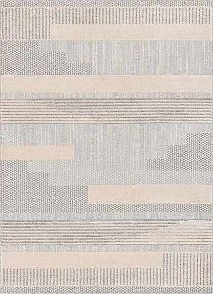 Well Woven Harlow Collection Briar Beige - Modern Tribal Minimalist Geometric 5x7 Area Rug - Ideal for Living Room, Dining Room & Bedroom - Durable, Stain Resistant & Easy to Clean