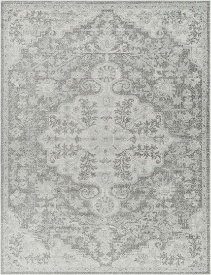 Livabliss Area Rugs - 9x12 Odelia Vintage Boho Black Gray Charcoal Area Rug for Living Room Bedroom - Floral Medallion Stain Resistant Carpet for Kitchen, Nursery, Office (9' x 12'6")