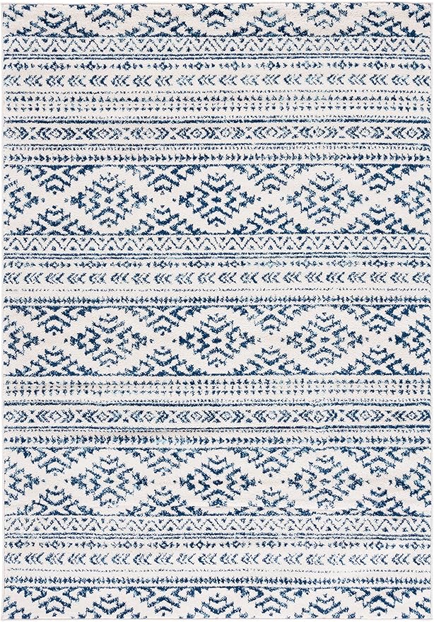 SAFAVIEH Tulum Collection Area Rug - 5'3" x 7'6", Ivory & Navy, Moroccan Boho Tribal Design, Non-Shedding & Easy to Clean, Ideal for Living Room, Bedroom, Dining Space (TUL272D)