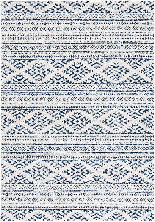 SAFAVIEH Area Rug 3x5 - Tulum Collection - Ivory & Navy, Moroccan Boho Tribal Design, Non-Shedding & Easy to Clean, Ideal for Entryway, Foyer, Accent Space, Bedroom (TUL272D)