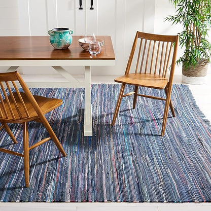 SAFAVIEH Rag Rug Collection Area Rug - 10' x 14', Ink & Multi, Handmade Boho Stripe Cotton, Ideal for High Traffic Areas in Living Room, Bedroom (RAR121C)